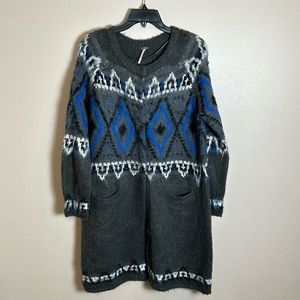 Free People Frosted Fair Isle Nordic Knit Mohair Blend Long Cardigan Sweater